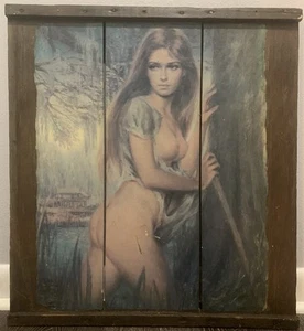 Estampado desnudo de niña pantano Vinciata en tablón de madera rústica respaldo Joseph Wallace King - Imagen 1 de 24