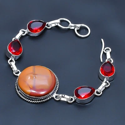 Mookaite, Garnet Handmade Gemstone Jewelry Bracelet 7-8" R473 - Image 1 of 3