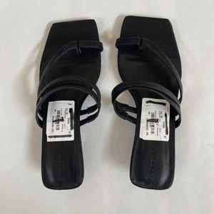 Open Edit Jagger Kitten Heel Sandal Women's Black Mini Lizard Size US7M - Picture 1 of 6