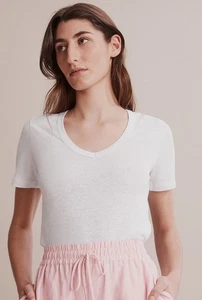Witchery White Short Sleeve Linen Blend T-Shirt Top Size S V Neck Casual Womens - Picture 1 of 15
