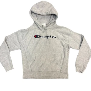 Champion Reverse Weave Hoodie Womens Medium Gray Pullover Sweatshirt Logo - Picture 1 of 7