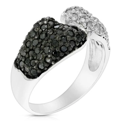 Anillo de diamantes blanco y negro de 1,15 quilates de plata de ley .925 con rodio talla 7 Foto 1 de 4