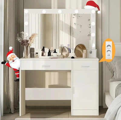 Tocador con Espejo y Luces LED, Tocador con Regleta de Enchufes - Imagen 1 de 4
