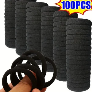 100 Pcs Black Elastic Hair Bands High Stretch Ponytail Holder Girls Ties - Picture 1 of 16