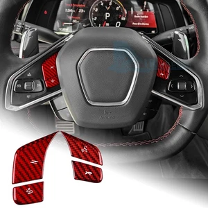 Hard Red Carbon Fiber Steering Wheel Voice Button Cover For Corvette C8 2024-25 - Bild 1 von 10