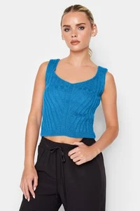 PixieGirl Women's Petite Blue V-Neck Ribbed Knitted Vest Top - Picture 1 of 9