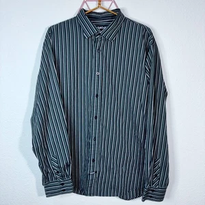 ECKO UNLTD Men's Polo Button Up Shirt Striped Black Grey Green Long Sleeve XXL - Picture 1 of 8