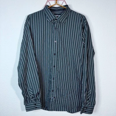 ECKO UNLTD Men's Polo Button Up Shirt Striped Black Grey Green Long Sleeve XXL - Image 1 of 4