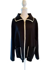 Marc New York Andrew Classic Sweater Cardigan Full Zip Knit Black White Trim 3X - Picture 1 of 8