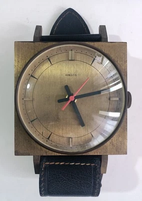 Vintage ADELCO copper clock with leather strap from probably 1950s/1960s WORKING - Image 1 of 3