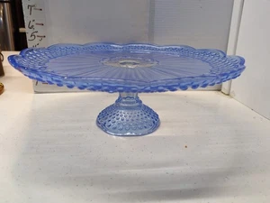 Gorham Crystal Cake Stand Plate Blue Hobnail 11.5” Dia. X 4.5” Tall Dinnerware - Picture 1 of 8