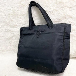 Prada Nylon Tote Bag Logo Beads Black Large Capacity Used - Picture 1 of 14
