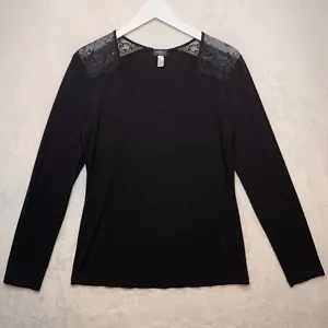 COSABELLA Italy Black Lace Long Sleeve Pajama Top Stretchy Viscose Jersey Sz L - Picture 1 of 5