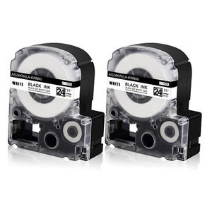 2PK Black on White 24mm Label Fits EPSON LK-6WBN King Jim SS24KW Tepra Pro Tape - Picture 1 of 12