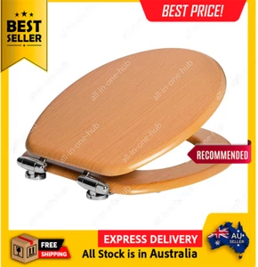 Soft Close Toilet Seat - Beech - Pack of 1 - Oval-Shaped Wooden Toilet Seat Anti - Picture 1 of 8