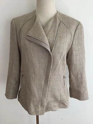 Chaqueta Blazer TAHARI Doble Pecho Cremallera Frontal Beige/Taupe Talla M Foto 1 de 4