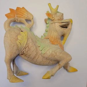 Vintage Dynastie Tangsancai Massivholz Fengshui Drache Tier Skulptur Statue - Bild 1 von 13