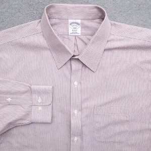 Brooks Brothers Dress Shirt Mens 18 34/35 Regent Fit Non Iron White Red Stripe - Picture 1 of 8