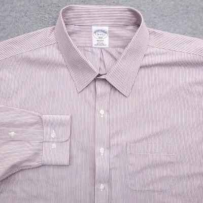 Brooks Brothers Dress Shirt Mens 18 34/35 Regent Fit Non Iron White Red Stripe - Image 1 of 4