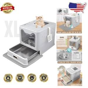 Foldable Covered Cat Litter Box with Stainless Steel Tray - Extra Large Design - Picture 1 of 9