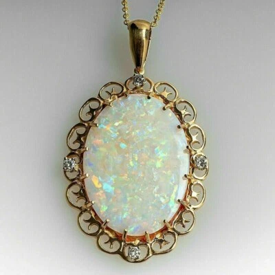 Новый дизайн 3Ct овальной огранки огня опалы подвеска 14K желтое золото отделка "18 бесплатная цепочка - Изображение 1 из 4