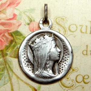 Saint Radegund Spouse Clotaire. Antique Religious Pendant. Silver Medal by Charl - Picture 1 of 6