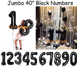 Black Jumbo Number Foil Balloons Giant Numbers Birthday Balloon 21 18 20 25 30 - Picture 1 of 22