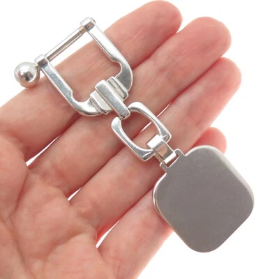 925 Sterling Silver Vintage Italy Engravable Tag Key Fob Chain Ring Holder - Image 1 of 4