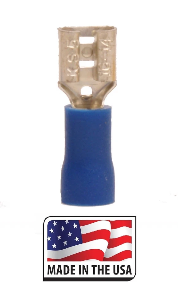 (100 pcs) 16-14 BLUE FEMALE VINYL QUICK DISCONNECT .205 (5.2 MM) Connector 205 - Image 1 of 1