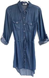 TEMT Blue Faux-Denim-Like Belted Collared Shirt Dress | Size 8 | Rarely Worn - Picture 1 of 4