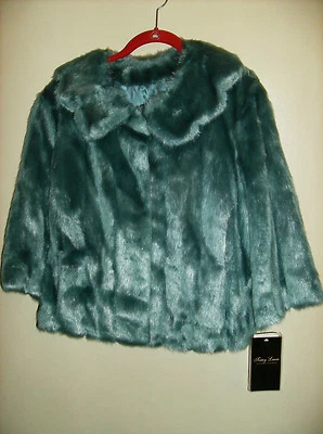 NEW BLUE Terry Lewis Classic Luxuries Faux Fur Jacket Size L Deluxe SALE Coat - Image 1 of 4