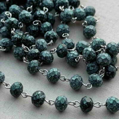 Cadena Eyepin de plata rosario con cuentas de cristal negro Green Gables 8 mm 2 pies por paquete Foto 1 de 3