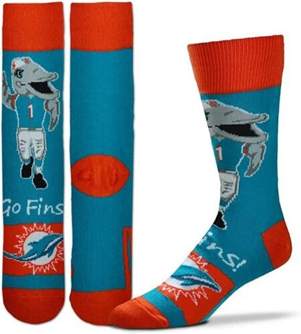 NFL Miami Dolphins Fins Mens Dress Crew Socks Large Fits Most Team Colors Teal Cover