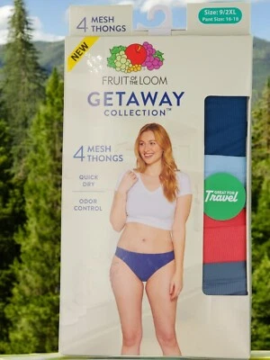 Fruit of the Loom Women’s 2XL Getaway Mesh Thongs 4-Pack Size 9 Breathable NWT - Image 1 of 2