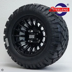 GOLF CART 10" BLACK 'MEDUSA' WHEELS/RIMS and 18"x9"-10" DOT STINGER A/T TIRES - Picture 1 of 5
