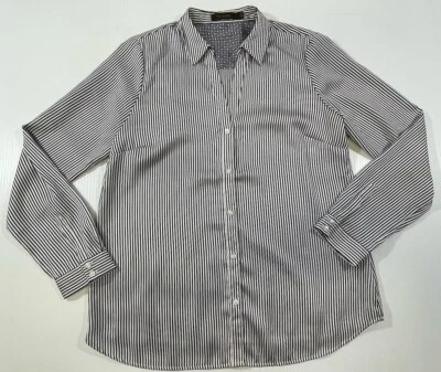 Camisa Blusa The Limited Mujer Blanca Azul Marino Rayas Manga Larga Abotonada L Foto 1 de 4