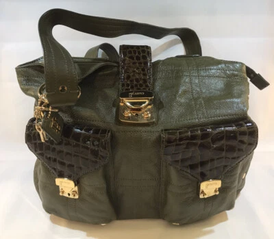 Nuevo Bolso de Mano Bolzano 100% Cuero Verde Profundo con Borde Marrón/Herrajes Tono Dorado Foto 1 de 4