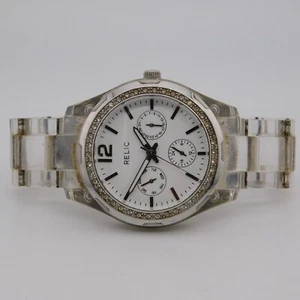 RELIC ZR15564 Clear Plastic Quartz Analog Women's Watch Sz. 5 3/4" New Battery - Picture 1 of 10