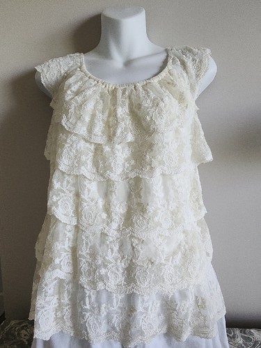 OFF WHITE Top da donna bianco senza maniche taglia M camicia estiva pizzo