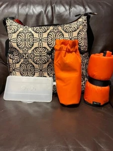 Oioi Black & Tan Fleur-de-lis Print Hobo 3 Pc Canvas Diaper Bag FAST SHIP NWT - Picture 1 of 10