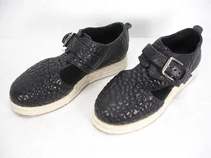 FREE PEOPLE BLACK LEATHER BIG PEBBLE BUCKLE STRAP ESPADRILLE SHOES WOMEN'S 36 - Picture 1 of 10