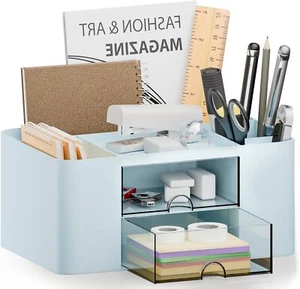 Schreibtisch Organizer mit 2 Schubladen, Multifunktionaler Bleistift Stifthalter für Schreibtisch, Kunststoff - Bild 1 von 2