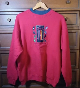 Sudadera vintage de Navidad corriendo a través de la nieve bordada pulóver grande - Imagen 1 de 6