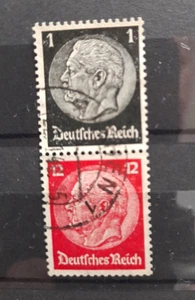 DR - Zusammendrucke HINDENBURG - 1 Pf + 12 Pf  senkrecht - gestempelt - Bild 1 von 1