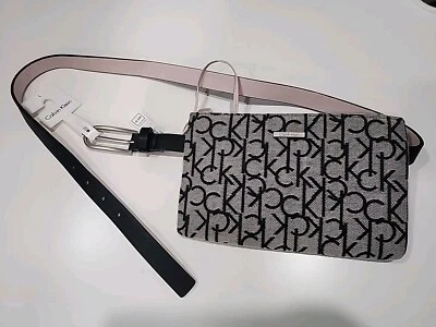 NEW $68 CALVIN KLEIN Womens Fanny Pack Belt Bag Black CK LOGO slide Size LARGE - Image 1 of 4