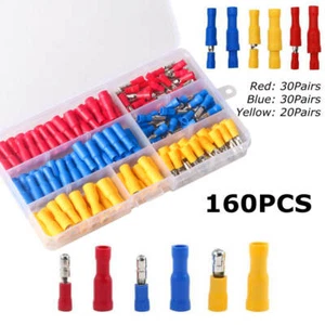160PCS Male Female Bullet Quick Splice PVC Crimp Terminals Connectors 10-22AWG - Picture 1 of 11