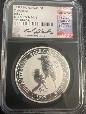 1999 $1 Australian Kookaburra – 2012 Restrike – NGC 70 Signed by Ed Harbuz - Image 1 of 2