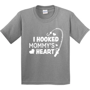 Inktastic I Hooked Mommy's Heart With Fishing Rod Youth T-Shirt Mothers Day Kids - Picture 1 of 9