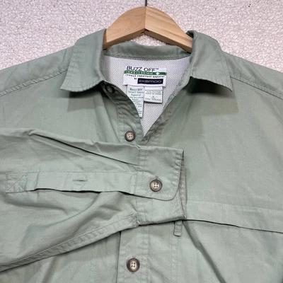 Camisa ExOfficio Para Hombres Pequeña Protector de Insectos Zumbido Pesca Ventilada Verde Abotonada Foto 1 de 4