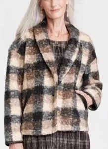 Abrigo Suéter a Cuadros Knox Rosa Talla XL Texturizado Abotonado Usado en Excelente Condición Azul Marino Crema Tostado - Imagen 1 de 11